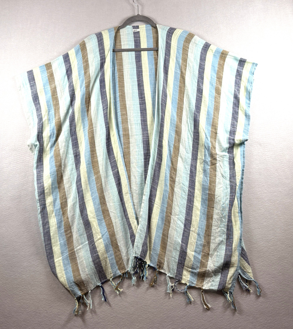Aeria Women's O/S Striped Fringe Poncho Beach Cover Up Open Front